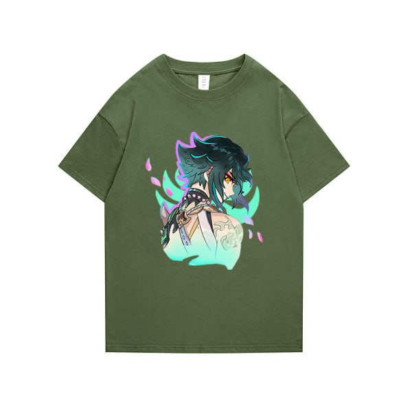Genshin Impact Par T-shirt för män och kvinnor Militärgrön 5· M