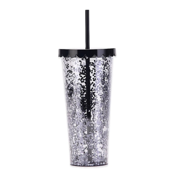 700 ml dubbellagers plastmugg, enkel genomskinlig glitterhalmkopp med paljetter, vattenkopp med stor kapacitet style4