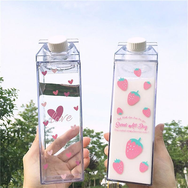 Girl Transparent plast vattenflaska Strawberry Transparent Milk Carton Bpa Free Girl Juice Water Cup null none