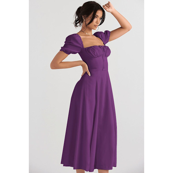 Blommönstrat print ärmlöst rynkad byst delat lår Boho midiklänning Carmen print bustier solklänning Purple Dress Asia L  EU M