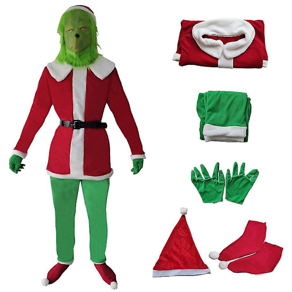 Julen Grinch Vuxen Cosplay Kostym Fest Jultomten Grinch Outfit Costume XL