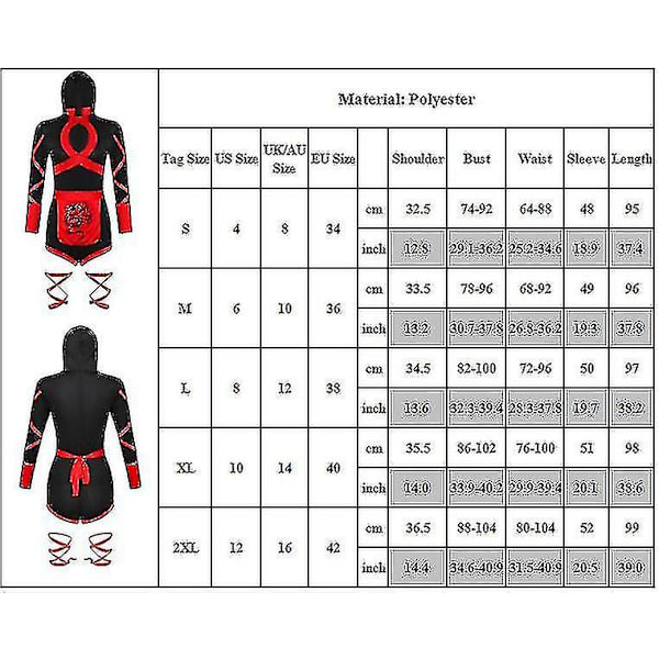 Kvinnors Ninja Cosplay Sexig Bodysuit Outfit Halloween Party Kostym Finklänning M