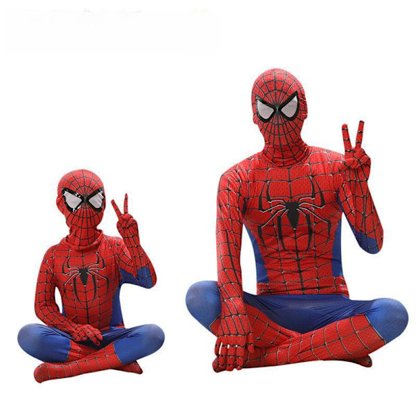 Halloween cos kostym barn jumpsuit huvudbonad kläder miles vuxen man gwine Spider tight man kläder New red and blue mesh 110