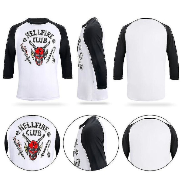 Vuxna Unisex Stranger Things Säsong 4 Hellfire Club T-shirt Topp med huvtröjor 3 4 Sleeve M