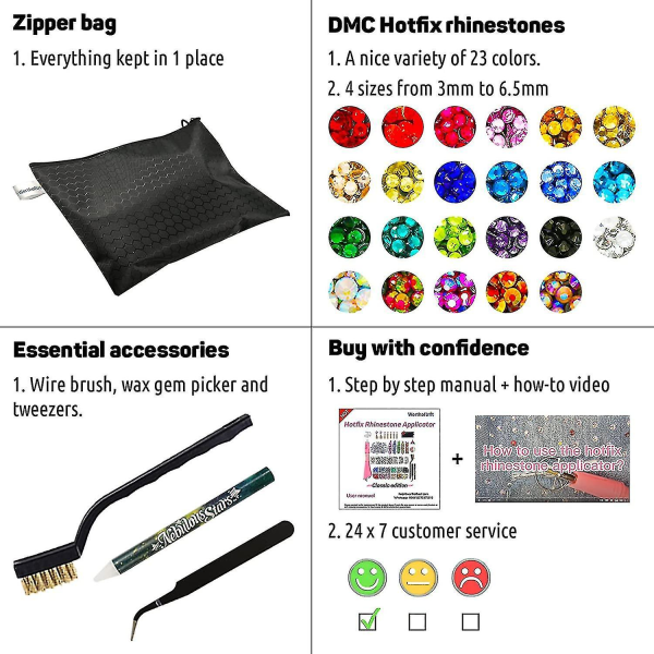 Rhinestone Setter, Applicator Toolkit, Hot Fixed Wand Bedazzler Kit, 4080st, Ab Crystal, Clear, 14 färger, 7 tips, 4 Gems storlekar, pincett, null none