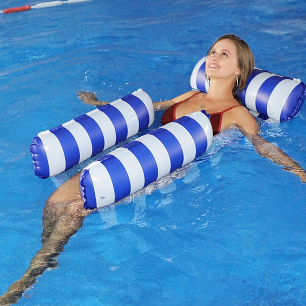 Fällbar poolvattenstol uppblåsbar hängmatta strandlounge stolar sjö utomhus PVC mjuk nylonnät flytande säng rose red A4