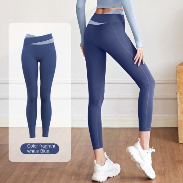 Höft Naken Lyftning Yoga Kostym Tight Kontrast Byxor F2 Fragrant Whale Blue Pants L