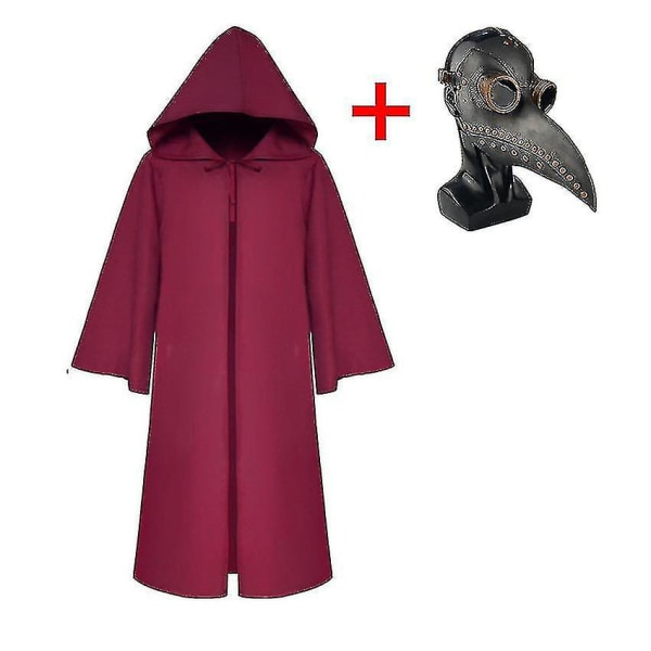 Plague Doctor Reaper Cosplay Vuxna Barn Karneval Halloween Kostym Med Steampunk Mask_nn Red with mask 115 (kids)