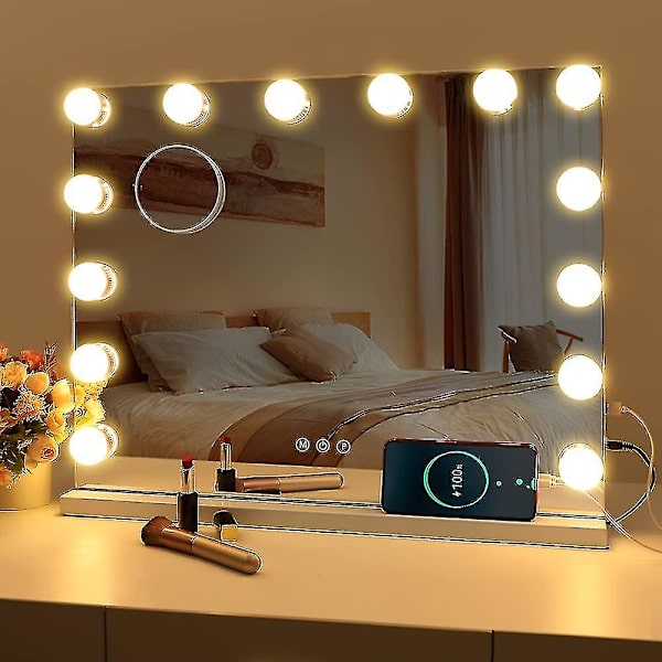 Led Mirror USB Makeup Med Ljus Tända 14 Lampor 3 Ljuslägen 12 bulbs