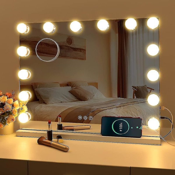 Led Mirror USB Makeup Med Ljus Tända 14 Lampor 3 Ljuslägen 14 bulbs