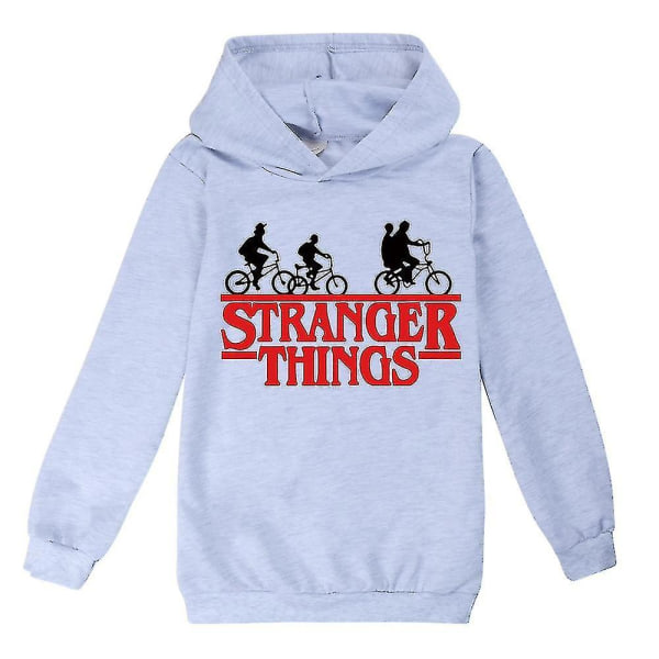 Stranger Things Tema Tonåringar Casual Huvtröjor Långärmad Hood Sweatshirt Pullover Toppar Grey 11-12 Years