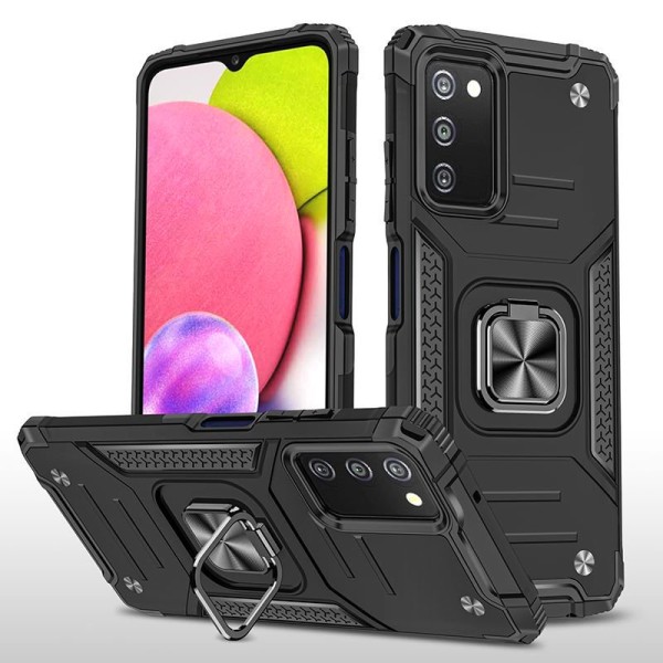 Xhy Samsung Galaxy A03S Case med magnetisk ringhållare Kickstand Militärklass helkropp Dubbellagers fallskydd Robust Hållbar lossnar black