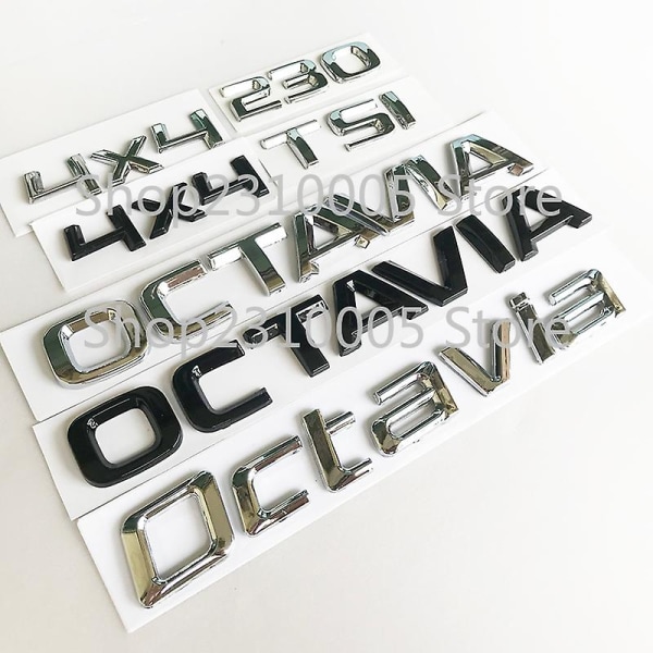 Abs Bokstäver Emblem Logotyp För Skoda Octavia 4x4 230 Tsi Bil Bagagelucka Namnskylt Fram Bak Rund Badge Sticker 80mm 90mm 100mm Ny chrome silver 230