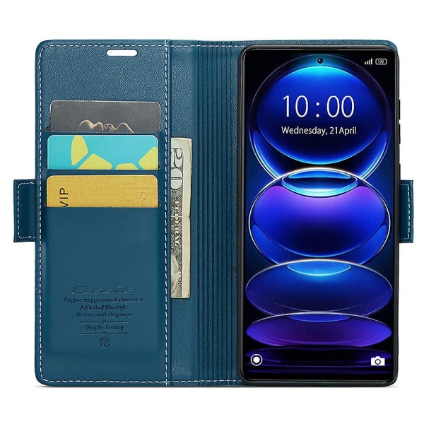 Caseme 023-serien för Xiaomi Redmi Note 12 Pro+ 5g Litchi Texture Case Pu Läder Rfid-blockerande cover Blue