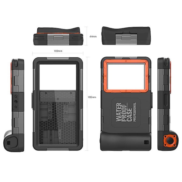 8 alternativ Dykning Phone case 15m Undervattensvattentätt cover för simning Snorkling black orange second generation
