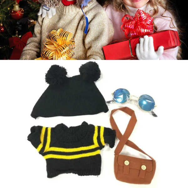 Fyllda Duck Doll Kläder Svart Hatt Tröja Brun Väska Solglasögon Fashionabla Plysch Doll Kläder null none