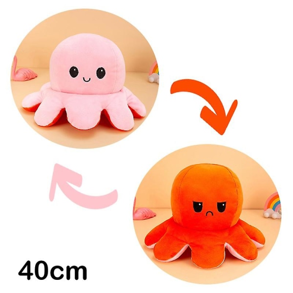 30/40 cm vändbar bläckfisk plyschdocka med dubbelsidigt mönster fylld tecknad film Pink Orange 40cm