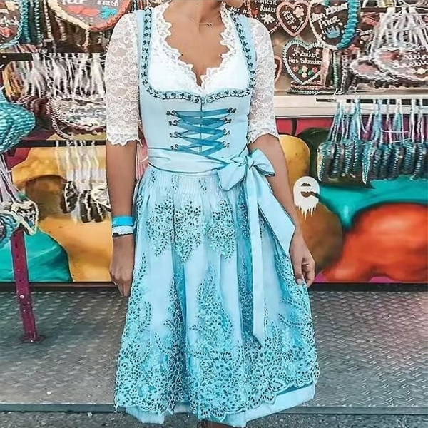 Kvinnors Oktoberfest Dräkt Tysk Dirndl Klänning Kostym Klänning Bayersk Karnevalsfest Light blue 2XL