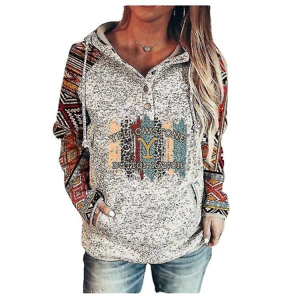 Kvinnor Printed Hoodies Rundhalsad Långärmad Sweatshirts Hooded Pullover Toppar 1 3XL