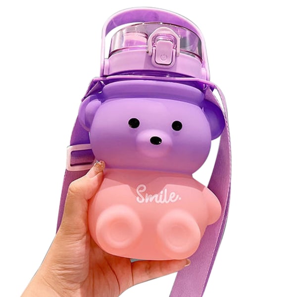 Vattenkopp Bärbar Justerbar axelrem Gåva Kreativ Högvärdig Söt tecknad björn med stor kapacitet Purple 1100ml