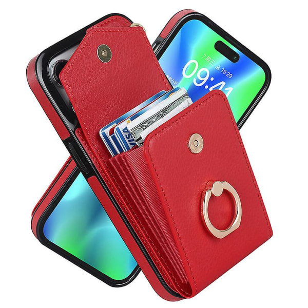 Kompatibel med Iphone 12/14- case Plånbok med korthållare, Rfid-blockerande läder Skyddande dubbla knappar Stötsäkert cover red iPhone 14