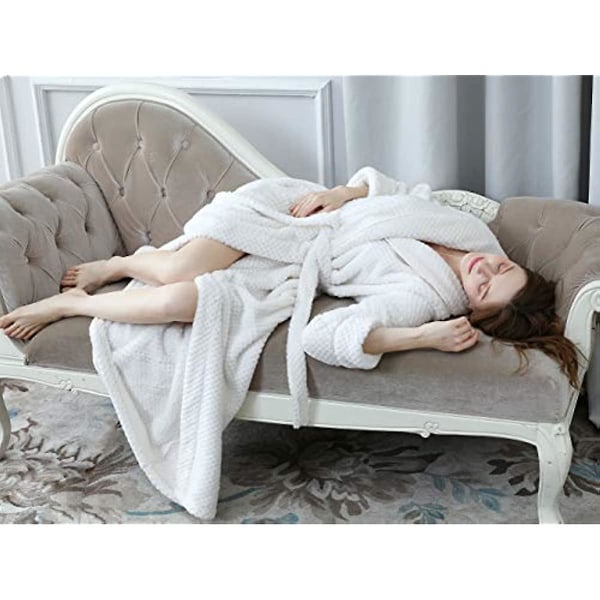 Dam fluffig morgonrock Mysig Lätt Posh Hellängd Morgonrock Vinter Varm Ren Färg Badrock Wrap Housecoat Nattkläder White M