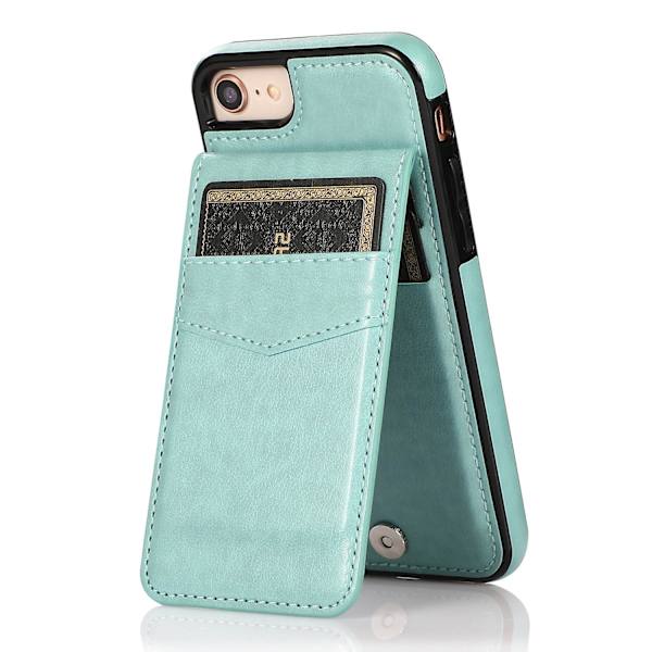 För Iphone 7 / 8 / Se (2020) / Se (2022) Korthållare Phone case Kickstand Pu Läder + Tpu cover Mint Green