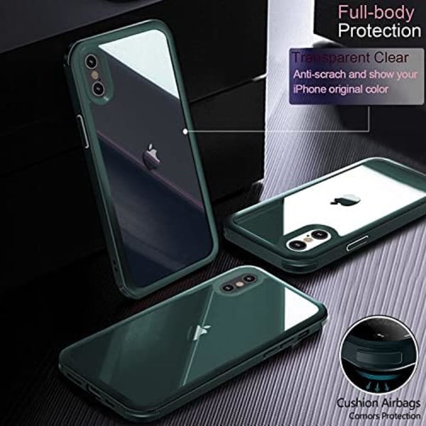 UBUNU iPhone Xs Max- case med skärmskydd [Inbyggt 9H hårt härdat glas], för Magsafe 360 ​​helkroppsskydd, genomskinligt skyddande iPh Green