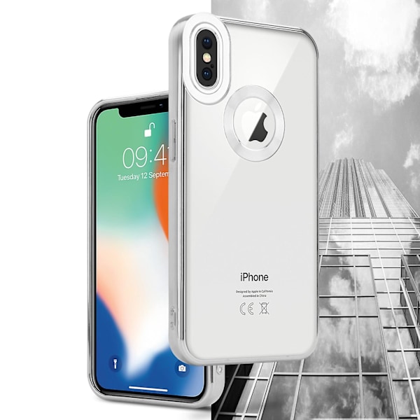 Apple iPhone X / XS Hülle Handy Cover TPU- case - Chrome Look med Kameraskydd Transparent - Silver iPhone X / XS