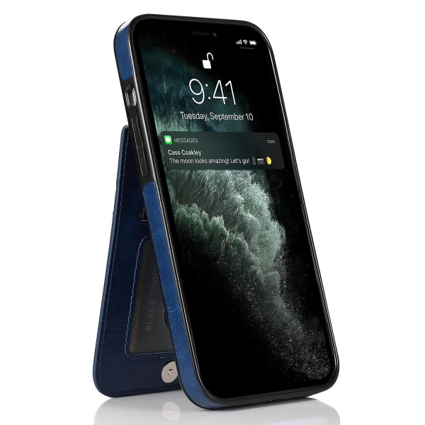 Telefon Kickstand Case För Iphone 14 Plus, Korthållare Pu Läder + Tpu Cover Dark Blue