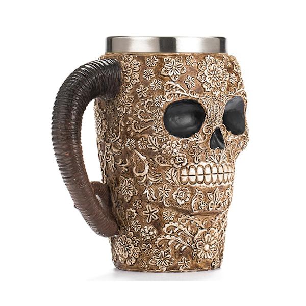 3D ölmugg med handtag Creatives Skull Flower Cup Vintage bartillbehör för drycker Hemmafest 450 ml null none