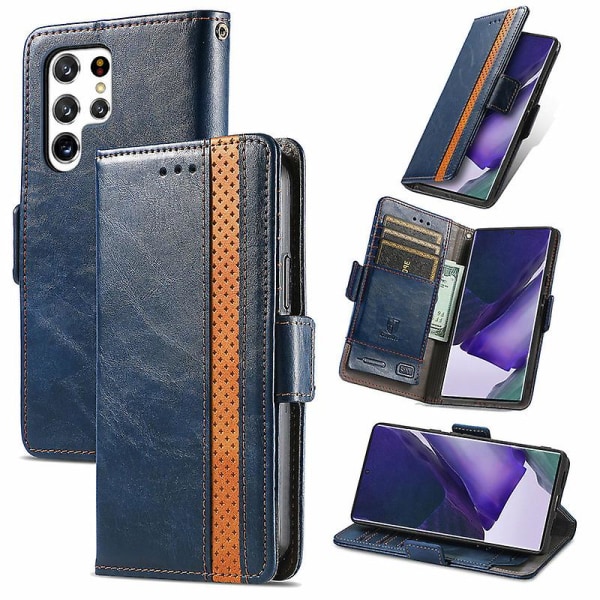 Phone case för Galaxy S22 Plus Case Flip Visitkortshållare Stötsäkert case blue
