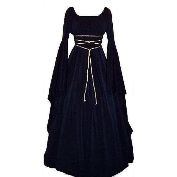 Kvinnor Halloween Renaissance Medeltida Maxiklänning Gotisk Cosplay Kostym Navy Blue M