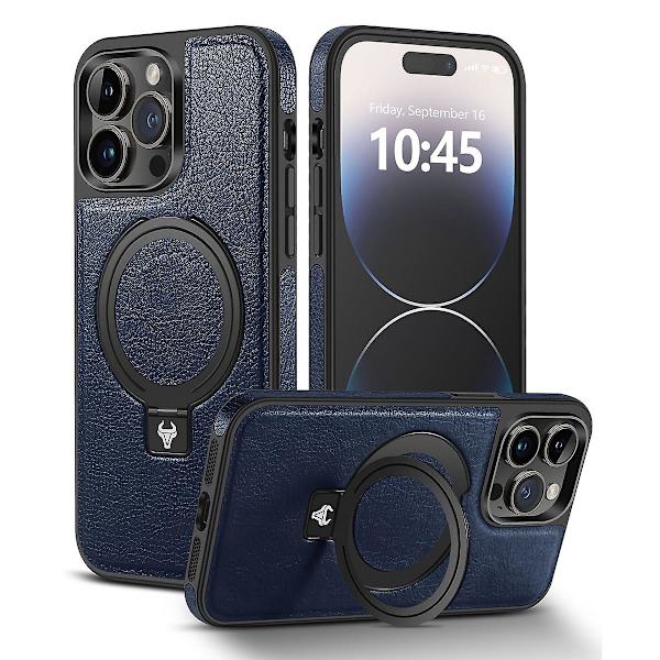 Magsafe- case kompatibelt med Iphone 15 Pro Max, Pu-läder stötsäkert cover med stöd Blue For iPhone 15 Pro Max