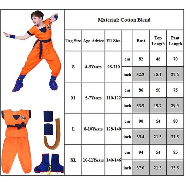 4-11 år Barn Pojkar Flickor Dragon Ball Anime Son Goku Cosplay Festkostymset Set Set 8-10 Years