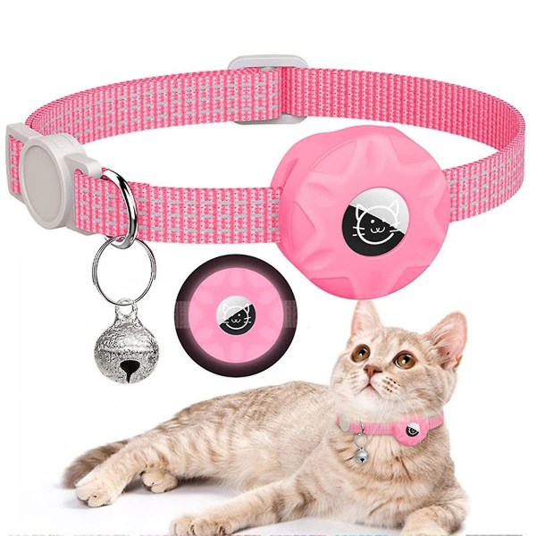 AirTag katthalsband, kattungehalsband Breakaway AirTag katt-gps-halsband med AirTag hållare och klocka för flicka Pojke Katter Valpar luminous pink 1pcs