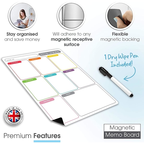 Tms A4 Magnetic Weekly Planner, Torrtorka kylskåpskalender Whiteboard för att organisera dagliga uppgifter, måltidsplanering eller affärsplaner på kontor - null none