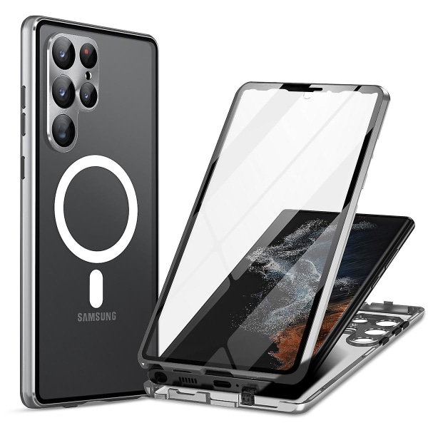 Metall Magsafe case kompatibelt med Samsung Galaxy S23 Ultra, case med kameraskydd Silver For Galaxy S23 Ultra