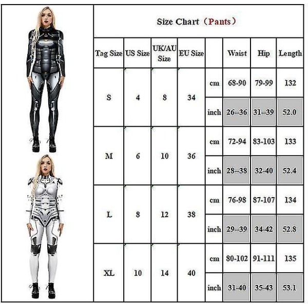 Halloween 3d Printed Cosplay Jumpsuit Karnevalsfest Cyberpunk Playsuit Fancy Dress Kostym för kvinnor Vuxen Dark Grey XL