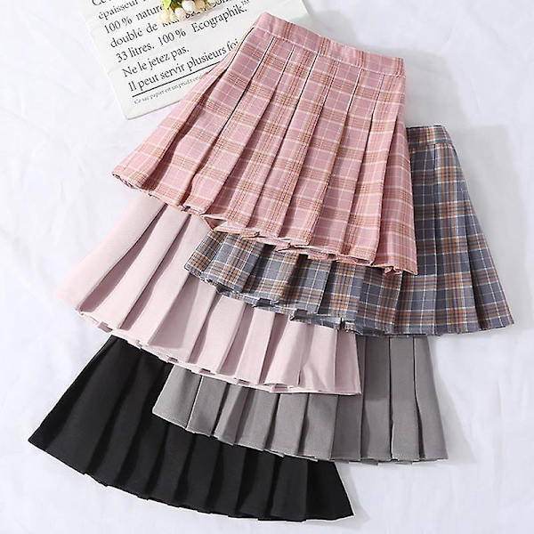 Chic Harajuku student plisserad kjol - gray plaid 80