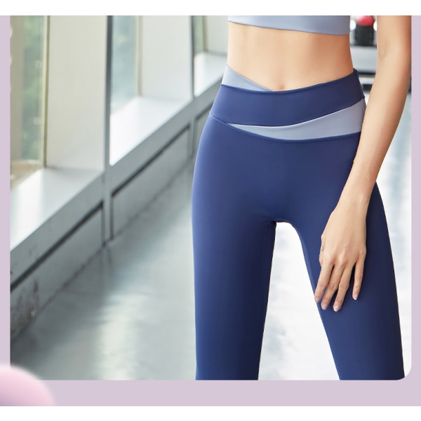Höft Naken Lyftning Yoga Kostym Tight Kontrast Byxor F5 Haiyan Grey Pants L