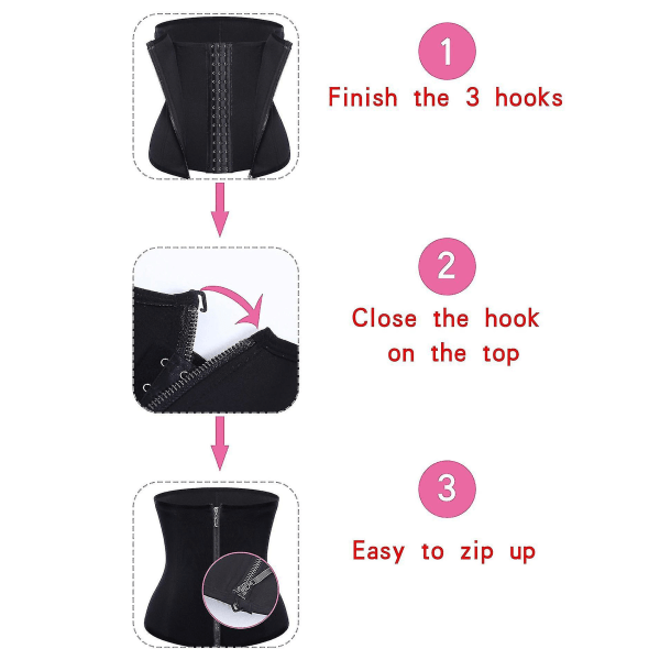 3 Clip&1 Zip 6 Stålbenad waist trainer Sportträning Kroppsformare Magkontroll Black M