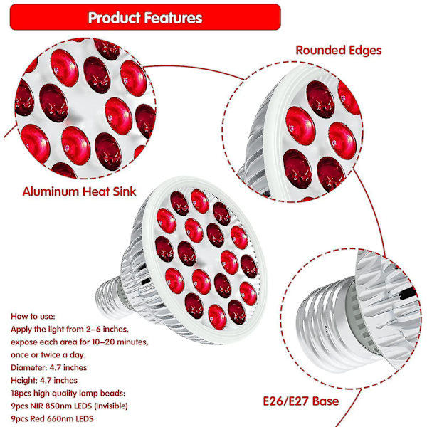 Rödljusterapi med ljusuttag, 660nm 850nm 18 lysdioder nära infraröda ljusenheter null none