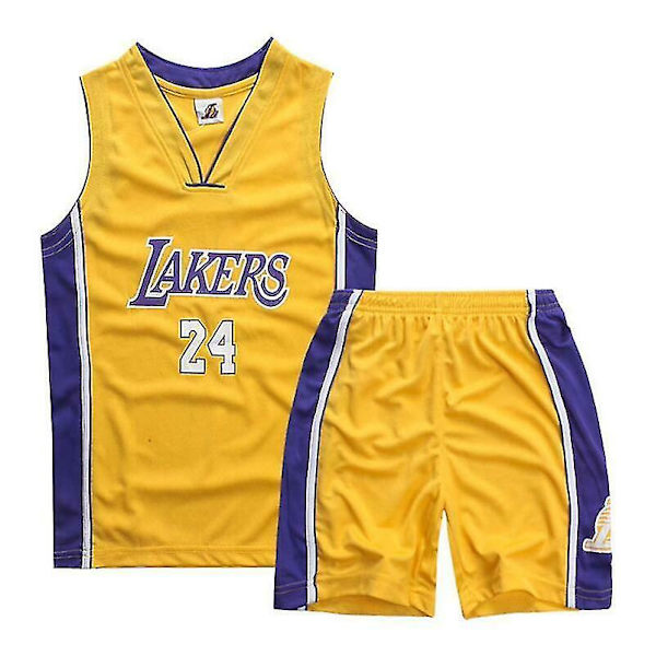 Kids Unisex Basket Training Suit Kits Väst Skjorta + Shorts Sets_s 24 Yellow lakers S(120CM-130CM)