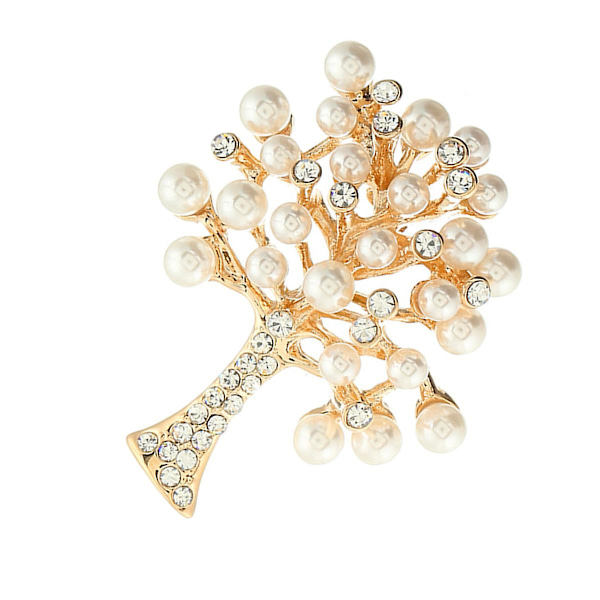 1 st Alloy Brosch Chic Trädformad Elegant Strass Inlagd Brosch Lapel Pins För Flickor Kvinnor Damer Golden 4.6X3.8cm