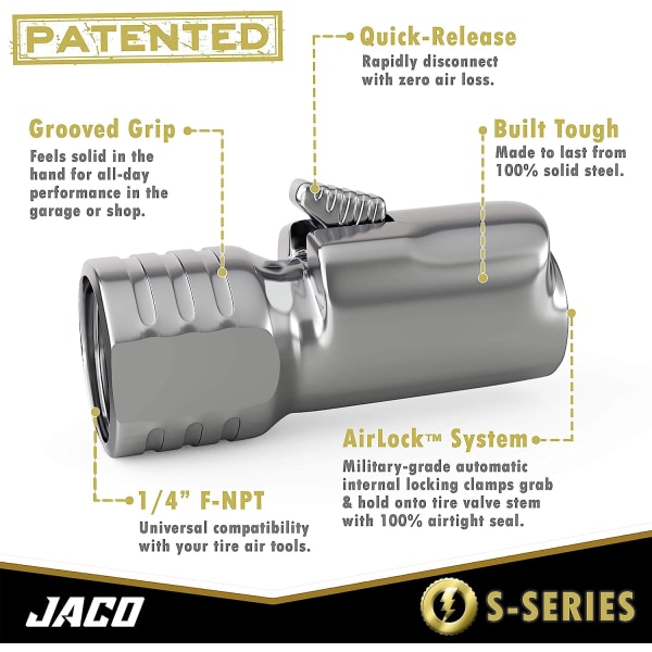JACO Lightning S-serien däckluftchuck - 1/4&#34; F-NPT | Open Flow (2-pack)