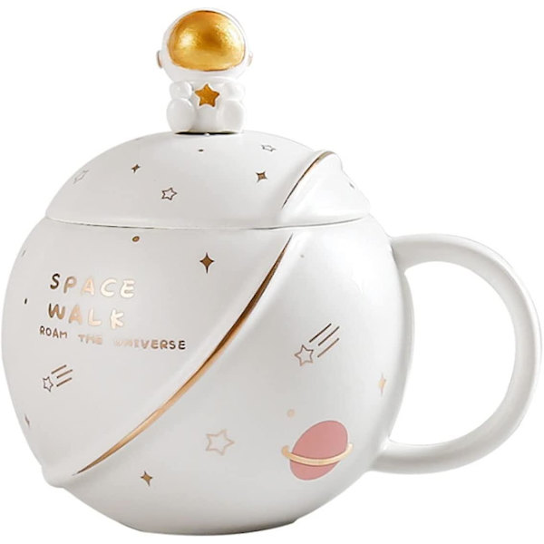 Söt astronautmugg med lock och sked, Kawaii Cup-nyhetsmugg för kaffe, te och mjölk null none