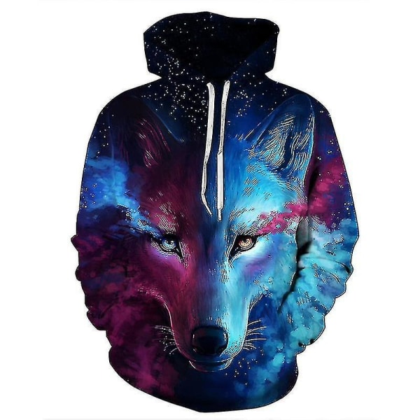 3d Wolf Print Män Kvinnor Par Huvtröja Pullover Sweatshirt Jumper Top Dark Blue S M