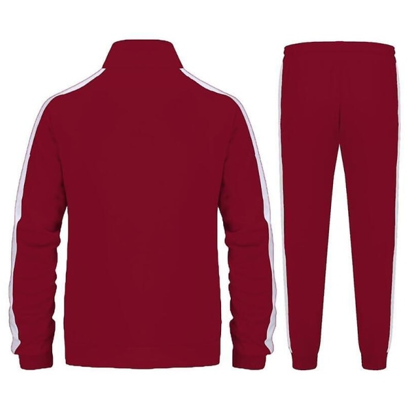 Träningsdräkt för män Athletic Full Zip Casual Sports Jogging Gym Sweatsuit Red M