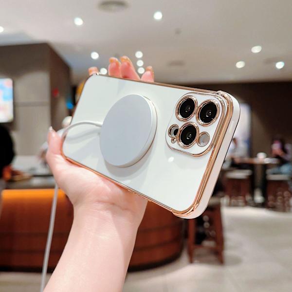 Magsafe- case kompatibelt med Iphone 15 Pro Max, Cute Love Heart Luxury Plating Soft Tpu Bumper- case med kameralinsskydd White For iPhone 15 Pro Max